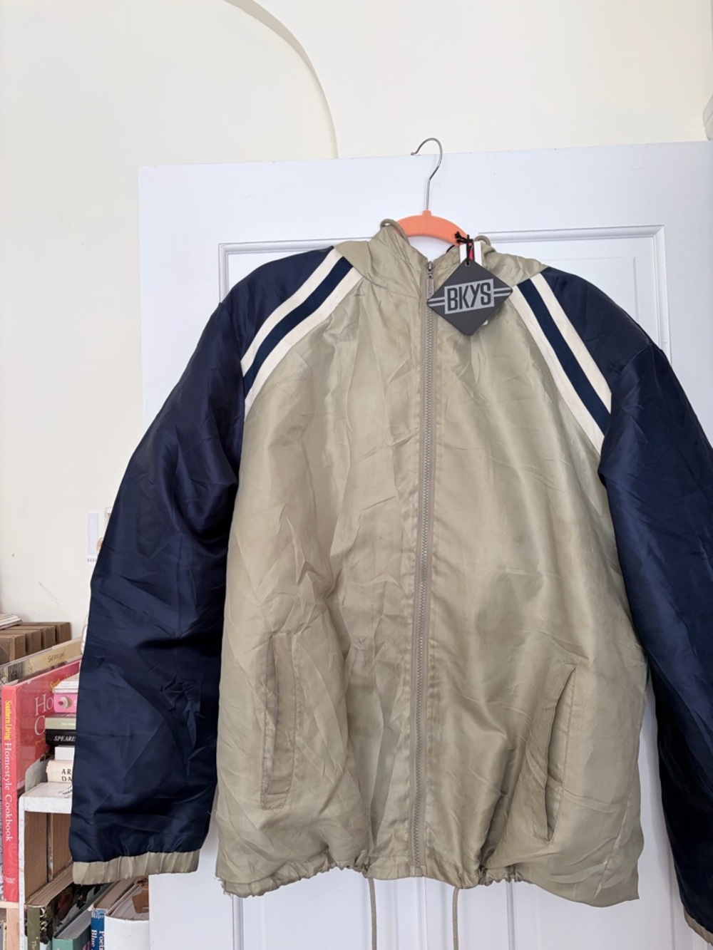 BKYS Men's Hooded Two-Tone Windbreaker in Olive & Navy